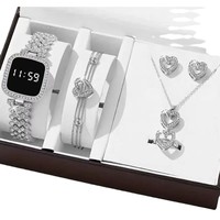 Ensemble de 6 montres pour femmes, style Instagram, en alliage de quartz, bracelet en acier inoxydable, avec bracelet, bague et boucles d'oreilles tendance