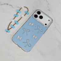 Coque de téléphone de luxe en TPU+PC avec nœud perlé, couleur bonbon, effet gelée et paillettes, pour iPhone 16 15 14 13 12 Pro Max, avec bordure de protection d'objectif en diamant