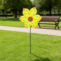 Molino de Viento Decorativo de Girasol con Puntos de Colores, Resistente a la Intemperie, de Plástico, Venta al por Mayor, Bajo MOQ, Directo de Fábrica, Estaca Decorativa Grande de 28 Pulgadas