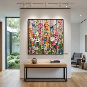 Peinture florale texturée Candy Bloom sur toile, grande œuvre d'art minimaliste faite à la main pour hôtel, décoration intérieure - Product Image 2