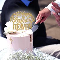 Décoration de gâteau Joyeux Anniversaire au Ciel, Ailes d'Ange Célestes pour Funérailles, Anniversaire, Pâques, Fournitures de Décoration de Fête, Paillettes Dorées