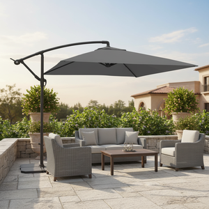 Ombrellone Grigio 3m con Palo Laterale e Base Quadrata a Sbalzo per Giardino, Patio, Cortile e Hotel - Product Image 3