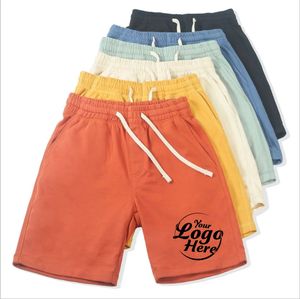 กางเกงขาสั้นลำลองปักโลโก้ตามสั่ง สำหรับเล่นกีฬา วิ่ง สีพื้น ระบายอากาศได้ดี เนื้อผ้าหนา มีเชือกผูก เหมาะสำหรับฤดูร้อน - Product Image 1