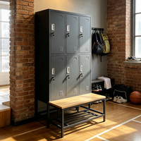 Armoire de rangement métallique à 6 portes avec banc, casiers en acier avec serrure à clé pour salle de sport, école, bureau, personnel, vestiaire