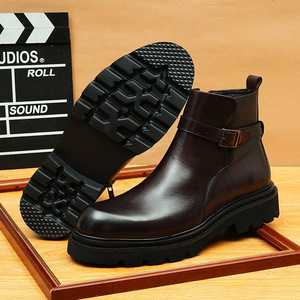 Botas de cuero Oxford de alta calidad para hombre - zapatos de cuero duraderos aptos para diversas ocasiones, con diseño de punta redonda - Product Image 1