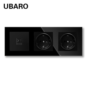 Ubaro - Enchufe de Pared Europeo con Panel de Vidrio Templado, Combinación RJ45 TV Rj11, 224 mm, Blanco - Product Image 2