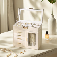 Boîte à bijoux en cuir PU à grande capacité avec plusieurs tiroirs, organisateur de bijoux rotatif vertical, étui de rangement pour bagues, colliers, boucles d'oreilles