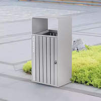 Poubelle de rue en plastique recyclé de 120 L, en bois, pour jardin, patio, poubelle à ordures, couvercle en acier inoxydable, debout, pour parc, public