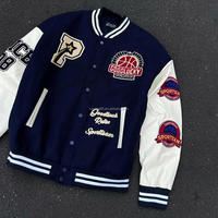 Blouson universitaire en laine avec manches en cuir, broderie personnalisée, vente en gros, style Letterman, Baseball, Bomber