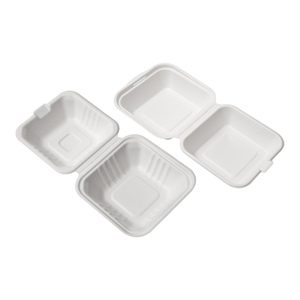 6インチ生分解性バガス製クラムシェル型食品容器、持ち帰り用サトウキビ生分解性バーガーボックス - Product Image 2