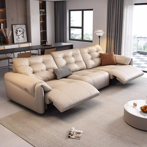 Juego de Sofá Seccional Modular de Piel Genuina Reclinable Eléctrico Automático Retráctil y Multifuncional - Product Image 1