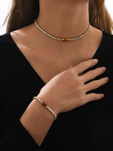 3mm Wide 18K Gold Plated Stainless Steel CZ Diamond <b>Iced</b> <b>Out</b> Tennis <b>Chain</b> Necklace & Bracelet - Claw Set Cubic Zirconia <b>Chain</b> - Product Image 3