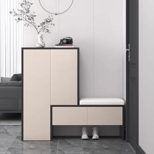 <span class=keywords><strong>Meuble</strong></span> à chaussures d'entrée en bois massif avec tabouret mural intégré, design moderne et minimaliste, rangement multifonctionnel - Product Image 2