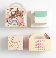 Boîte à gâteau portable en papier couché motif Ours Crème avec poignée et marque-page translucide à thème IP (impression quadricolore)