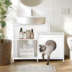 Caja de arena para gatos para baño, baño oculto para mascotas con divisor, casa interior para gatos grandes, blanco - Product Image 2