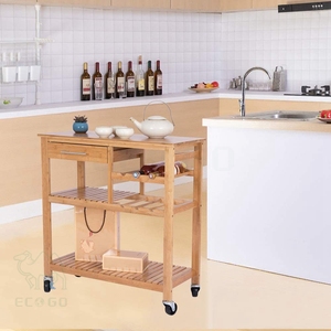 Carro de bambú característico con estantes de encimera y estantes de vino - Product Image 5