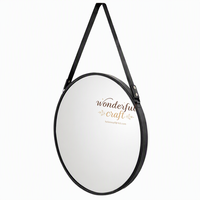 Miroir mural rond en verre de style nordique moderne de luxe avec cadre en métal et sangle en cuir (tailles 50-80 cm)