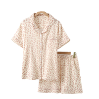 Ensemble de pyjama en coton éponge à imprimé animal pour femmes, manches courtes, taille élastique, vêtements de nuit décontractés, respirant, tenue d'été en deux pièces