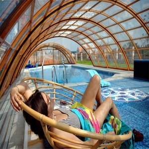 Abri de <span class=keywords><strong>piscine</strong></span> rétractable électrique télescopique pour véranda, structure en aluminium, couverture en polycarbonate, toit mobile, taille personnalisable DIY - Product Image 4