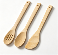 Ensemble d'ustensiles de cuisine en bambou naturel, 3 pièces, cuillère de cuisine, cuillère ajourée, spatule pour wok, outils de cuisine pour poêle antiadhésive