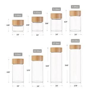 Großhandel Luxus Runde Borosilikatglas-Wasserflasche mit Individuellem Deckel 2oz~25oz, Glas-Saftflasche mit Mehreren Kapazitäten und Holzdeckel - Product Image 2