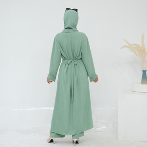 2025 Abaya Muslim Islamic Clothing Weiche Krepp Frauen hose und langes Hemd 2-teiliges Abaya-Set Daily Wear Dubai Abaya mit Rücken gürtel