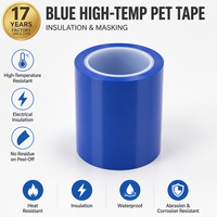 Ruban de fixation en PET bleu résistant aux hautes températures, adhésif silicone sensible à la pression, sans résidu
