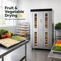 Mesin Pengering Makanan Komersial 96 Tray, Stainless Steel, Listrik, untuk Buah, Sayuran, dan Daging Kering