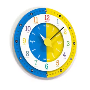 Educational Learning Clock For Kids Wooden Children's Teaching Clock Round Silent Multilayer Mdf Wood Wall Clock Custom