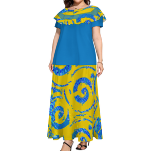 Factory <span class=keywords><strong>Outlet</strong></span> 1MOQ samoano polinesiano tribale Fashion Design personalizzato multistrato con colletto arruffato vestito da donna - Product Image 2