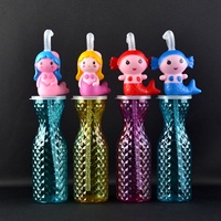 Bouteille isotherme en plastique de 500 ml pour enfants, motif animal de dessin animé, avec paille, idéale pour la rentrée scolaire