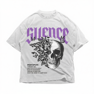 T-shirt graphique Silence Skull, style gothique, streetwear, unisexe, surdimensionné, esthétique Y2K, vintage, grunge - Product Image 2