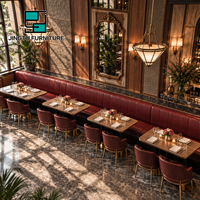 Ensemble de banquettes de restaurant en cuir bordeaux capitonné, banquette longue pour steakhouse, personnalisable, OEM, vente en gros, fabricant chinois
