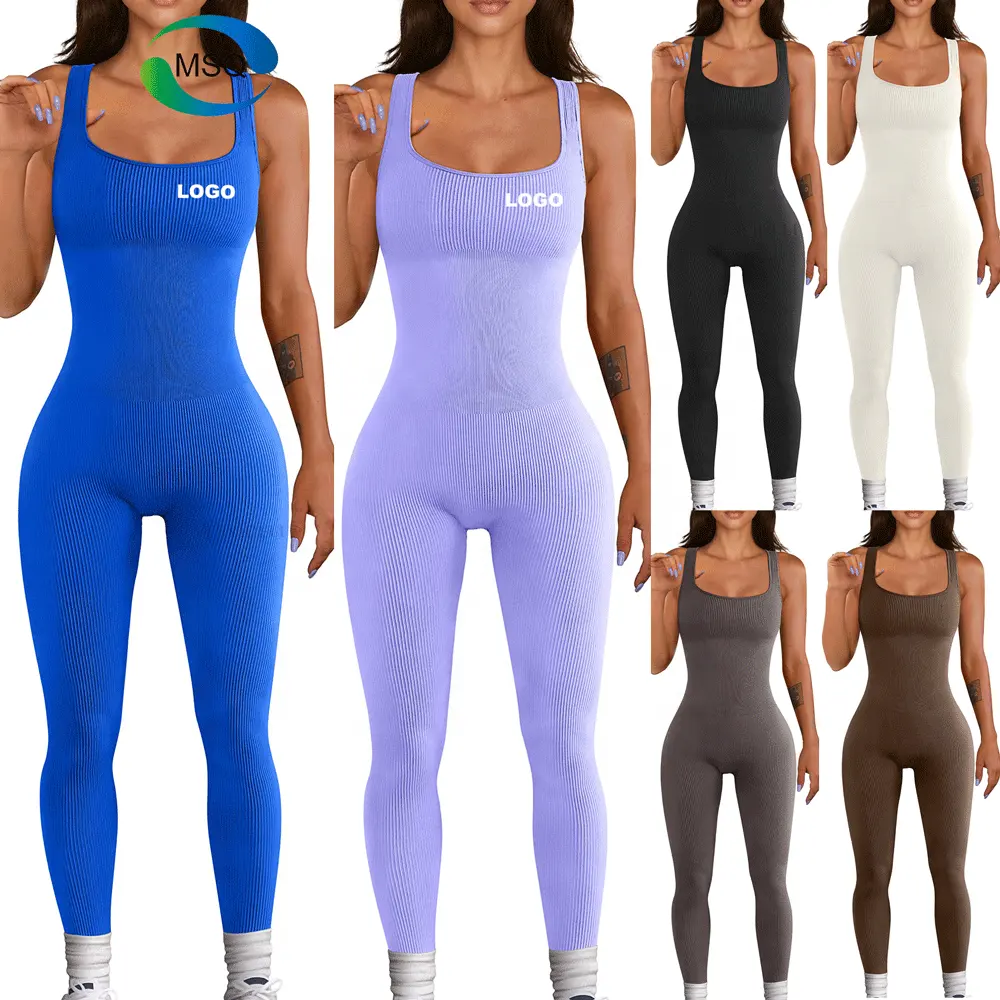 Custom Logo Sleeveless Fitness Clothing Women Activewear Sportswear Yoga Seamless Set Workout Rompers Women Plus Size Jumpsuits