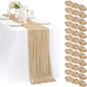 <span class=keywords><strong>Chemin</strong></span> de <span class=keywords><strong>table</strong></span> rustique en gaze de coton pour mariage, 10 pieds, tissu bohème <span class=keywords><strong>beige</strong></span>, décoration de <span class=keywords><strong>table</strong></span> pour mariage, dîner, événements - Product Image 1
