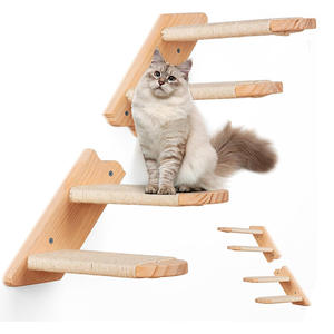 Wall-Mounted Classic Wood <b>Cat</b> <b>Tree</b> <b>Scratching</b> Column with Jumping Platform and Grinding Claw Toy - Product Image 1