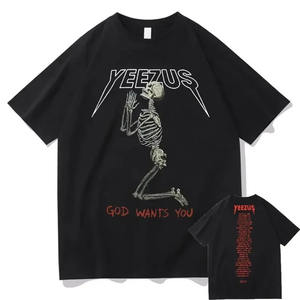 Yeezus God Wants You T-shirt en coton pour hommes noir avec motif en tissu jersey design 2013 - Product Image 1