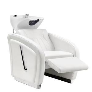 Simple semi-<b>reclining</b> flush bed multi-color thickened comfortable backrest manual leg lifting baffle salon shampoo bed - Product Image 1