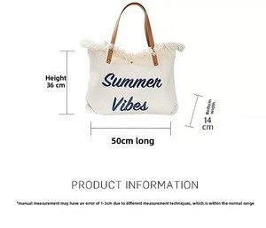 <span class=keywords><strong>Sac</strong></span> fourre-tout en toile portable à grande capacité personnalisable, <span class=keywords><strong>sac</strong></span> de shopping, <span class=keywords><strong>sac</strong></span> de plage en toile brodé à franges pour femmes - Product Image 3