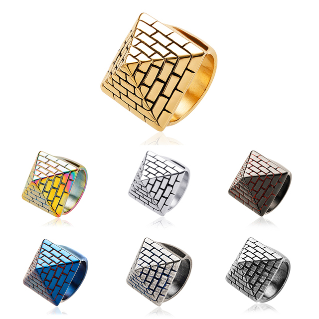 Hot Sales High Quality  Egyptian Pharaoh Pyramid Stainless Steel Ring 18K Gold Plated Eye of Horus Rings for Men