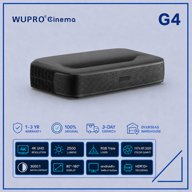 2026 Hot Selling Wupro G4 Ultra Short Throw DLP Proyector 4K UHD 2500 Lumens Home Theater HDR10 Triple Smart Laser UST Projector