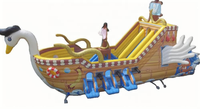 Château gonflable en PVC en forme d'oie, personnalisé par l'usine QY, avec toboggan et parcours d'obstacles, modèle sur le thème de Bluey, 12x6M