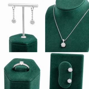 Zebopak Green Velvet Jewelry Display Set for Retail Store <b>Necklace</b> Bust T Bar Earring <b>Ring</b> Hexagon Box Bracelet Pillow Wholesale - Product Image 2