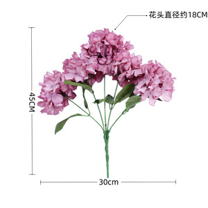 Fleurs d'hortensia artificielles de Majorque, bouquet à cinq têtes, fleurs en soie pour décoration de mariage, arrangement mural floral - Product Image 5