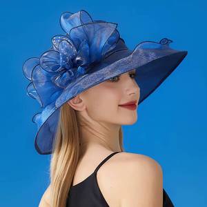 2026 MS Fancy Adult Elegant Wide Brim Church <b>Hats</b> Party Travel Outdoor Women's Flower Organza Ladies Beach Sun <b>Hat</b> - Product Image 6