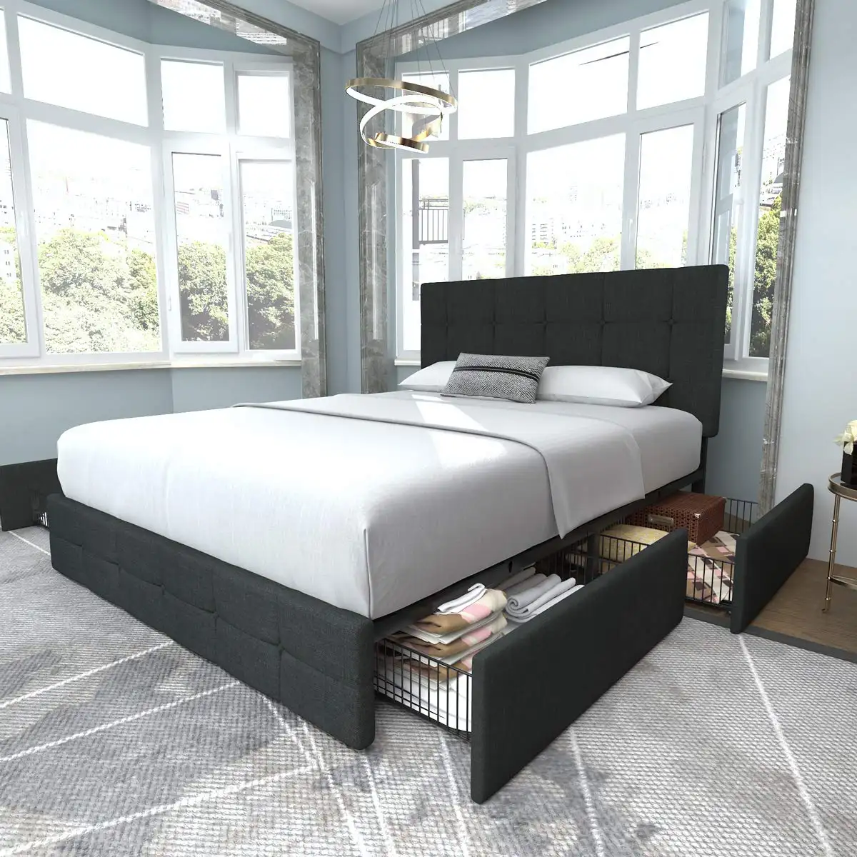 モダンなベッドルーム家具セット木製キングサイズホテルラグジュアリークイーンベッドルームセット木製アップホルスターベッドベッドフレーム