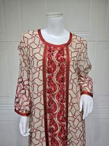 Broderie mode gaze dames Abaya pour vêtements musulmans en gros à manches longues maille Sequin lâche Robe islamique musulman Abaya - Product Image 5