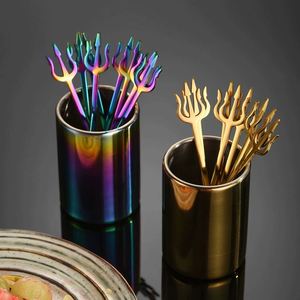 Ensemble de fruits en acier inoxydable 304, brochettes Sea King plaquées titane haut de gamme, fourchettes et cuillères à dessert créatives pour la maison, avec tube de rangement - Product Image 2