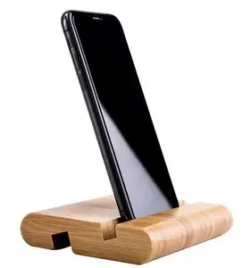 Vente en gros support amical de téléphone portable en bambou en bois pour ordinateur de bureau compatible avec les iPhones, les commutateurs ou les smartphones