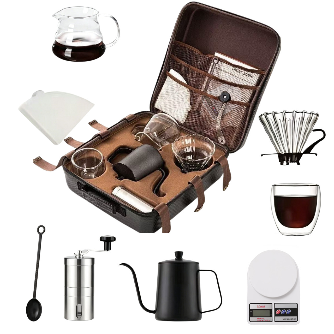 Coffret cadeau EVA moulin à café en acier inoxydable (balance électronique blanche)